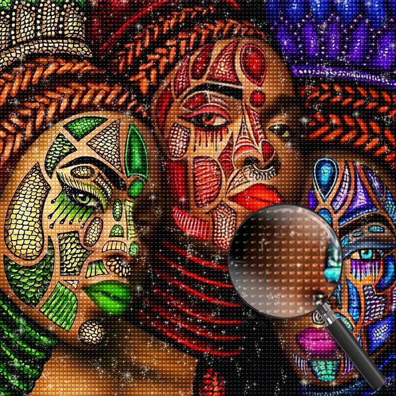 Femmes Africaines avec Tatouages Faciaux Broderie Diamant