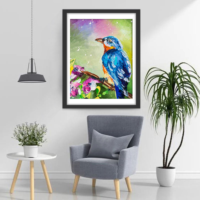 Oiseau Bleu et Orange sous la Pluie Broderie Diamant