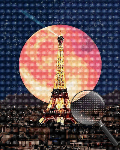Tour Eiffel et la Lune Rouge Broderie Diamant