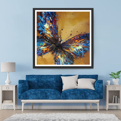 Papillon en Couleurs Bleu et Orange Broderie Diamant