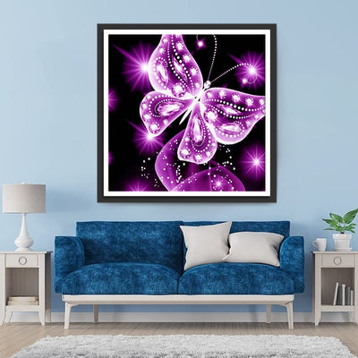 Papillon Rose Lumineux Broderie Diamant