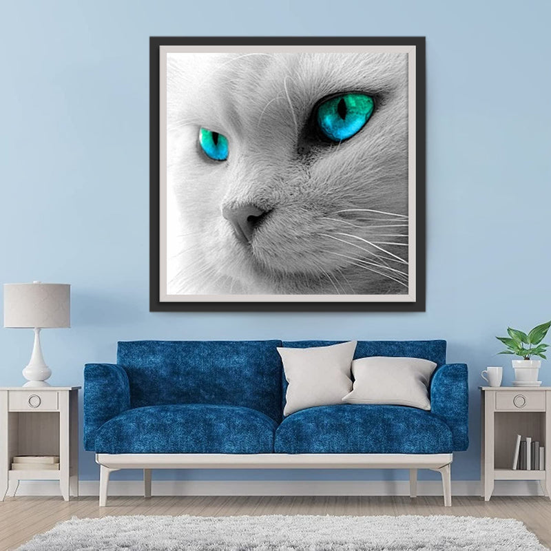 Beau Chat Blanc Broderie Diamant