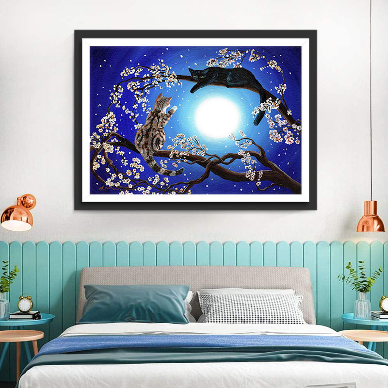 Chat-léopard et Cerisier Bleu Broderie Diamant