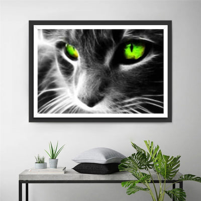Beau Chat aux Yeux Verts Broderie Diamant