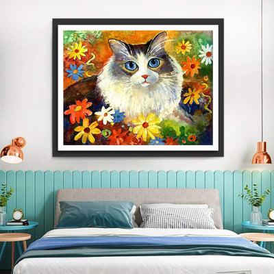 Chat Ragdoll dans les Fleurs Broderie Diamant