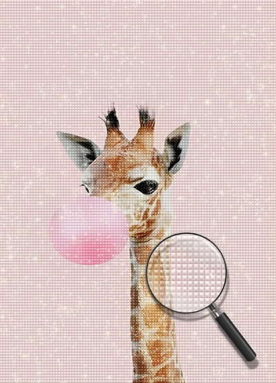 Girafe et Ballon Rose Broderie Diamant
