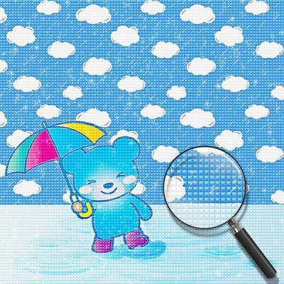 Ours Bleu dans la Pluie Cartoon Broderie Diamant