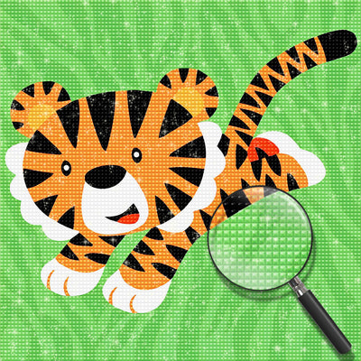 Tigre Roux dans l'Herbe Cartoon Broderie Diamant