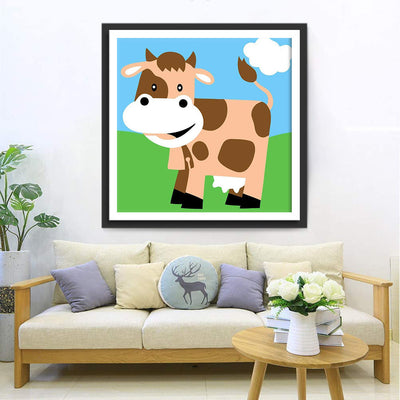 Vache sur la Pelouse Cartoon Broderie Diamant