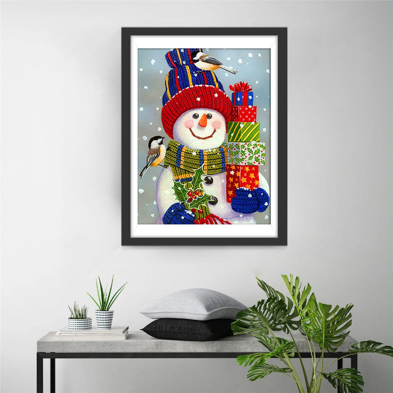 Bonhomme de Neige Tenant de Cadeaux Broderie Diamant