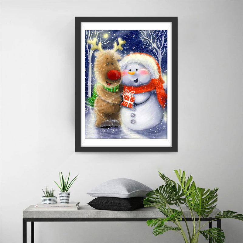 Bonhomme de Neige et Renne Cartoon Broderie Diamant