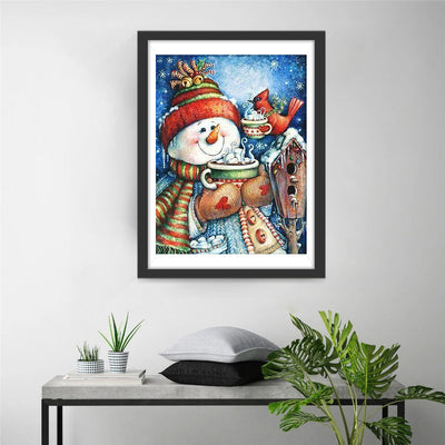 Bonhomme de Neige et Une Tasse de Chocolat Chaud Broderie Diamant