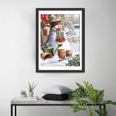 Bonhomme de Neige et les Pots de Fleurs Broderie Diamant