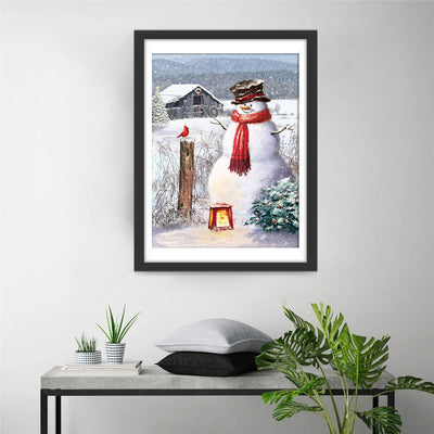 Bonhomme de Neige et Chalet Broderie Diamant