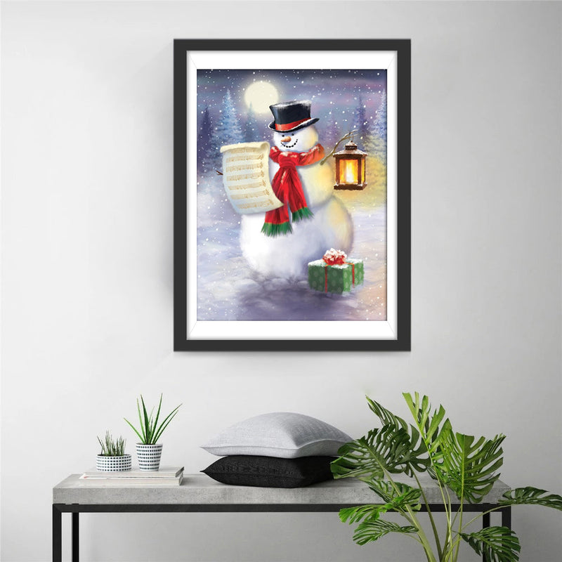 Bonhomme de Neige et Partition Musicale Broderie Diamant