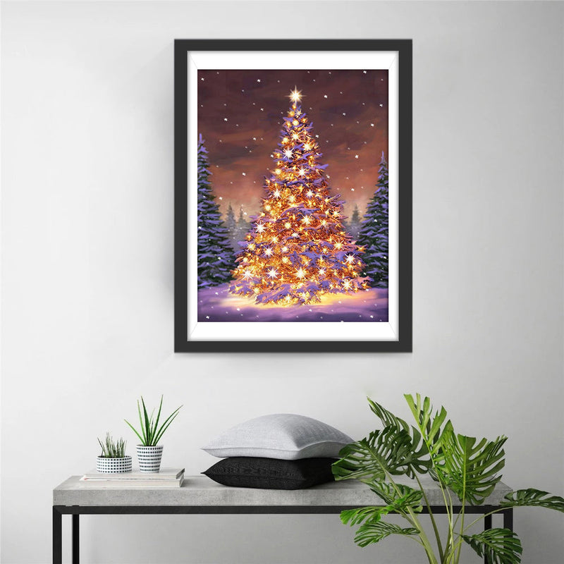 Sapin de Noël Doré et Violet Broderie Diamant