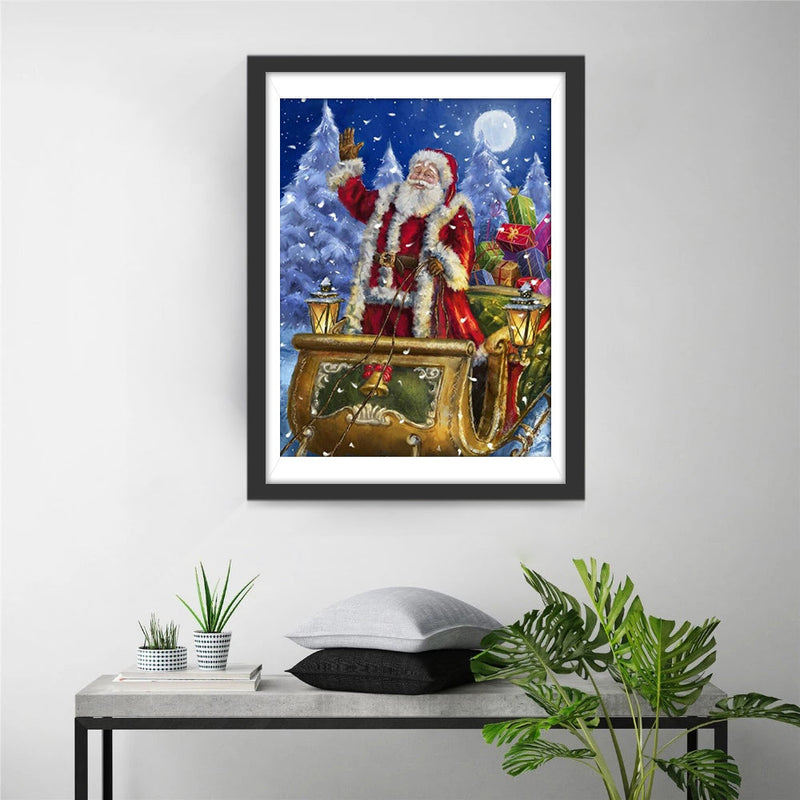 Père Noël et le Chariot de Ski Broderie Diamant