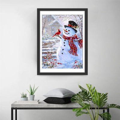 Bonhomme de Neige et Petit Oiseau du Matin Broderie Diamant