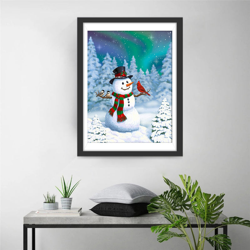 Petit Bonhomme de Neige et Oiseaux Broderie Diamant