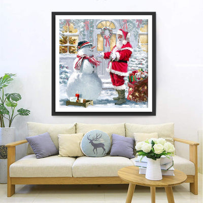 Père Noël et Bonhomme de Neige Prêts à s'Etreindre Broderie Diamant