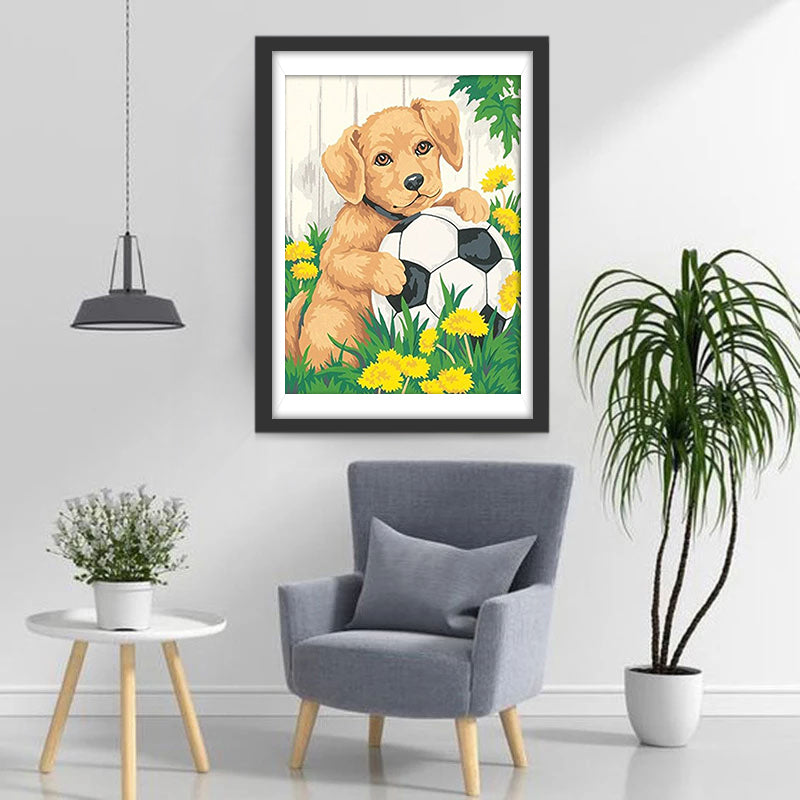Chien Golden Retriever et le Football Broderie Diamant