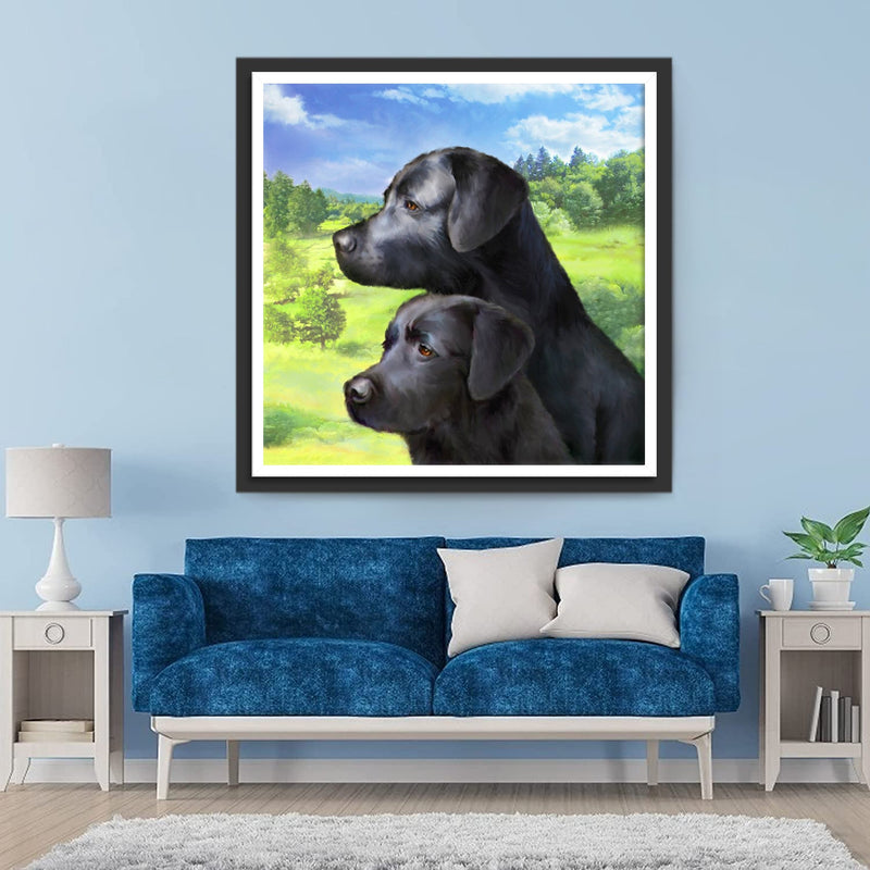 Deux Chiens Labrador Noirs Broderie Diamant