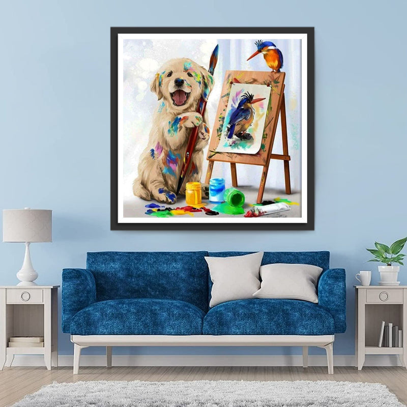 Chien Golden Retriever Peintre Broderie Diamant