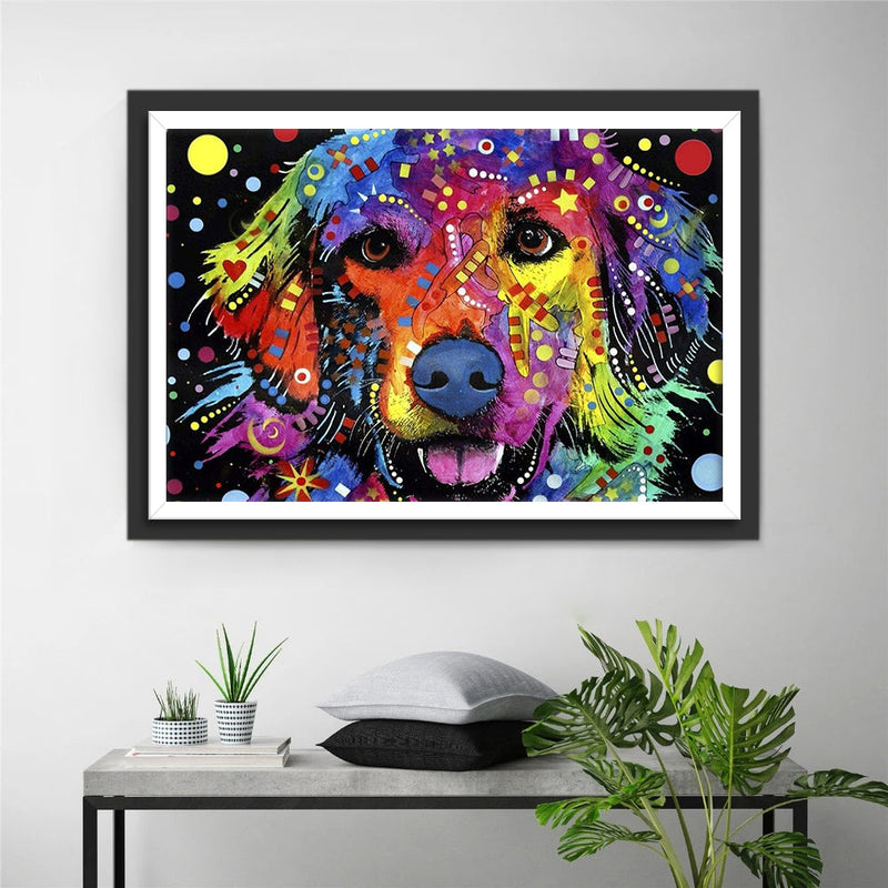 Chien Golden Retriever Coloré Broderie Diamant