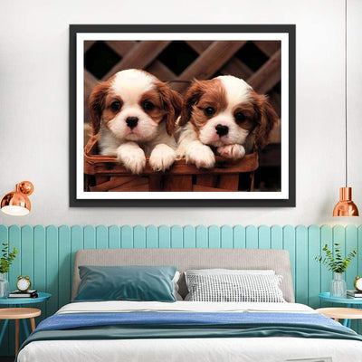 Deux Adorables Chiots Cavalier King Charles Broderie Diamant