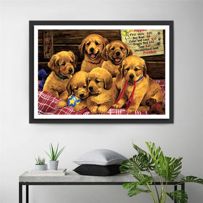 Six Chiots Golden Retriever Animal Broderie Diamant