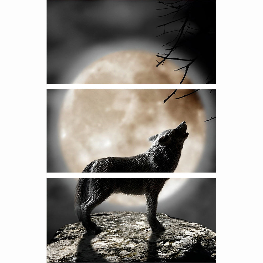 Loup Hurlant et Lune 3 Partie Broderie Diamant