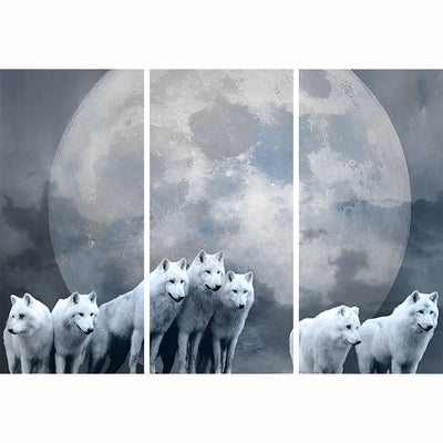 Communauté de Loups Blancs et Lune 3 Partie Broderie Diamant
