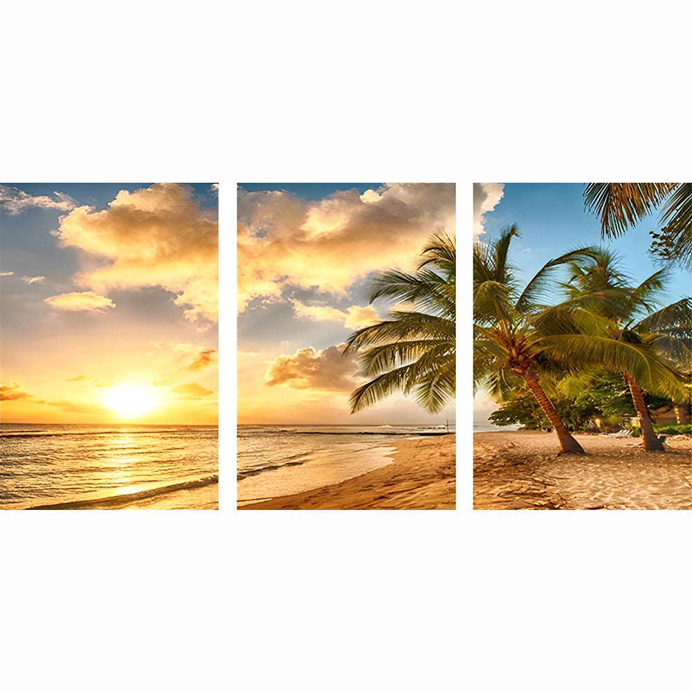 Mer et Plage sous le Soleil Couchant 3 Partie Broderie Diamant