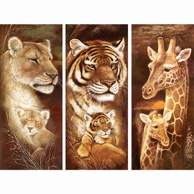 Famille de Lion, Tigre et Girafe 3 Partie Broderie Diamant