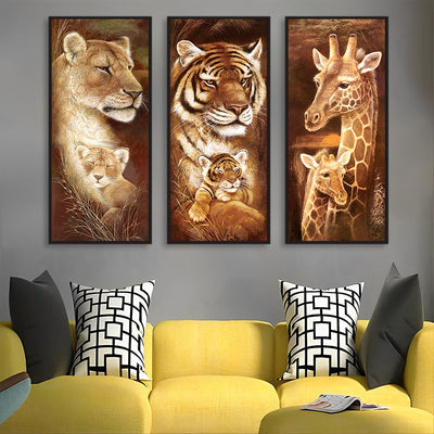 Famille de Lion, Tigre et Girafe 3 Partie Broderie Diamant