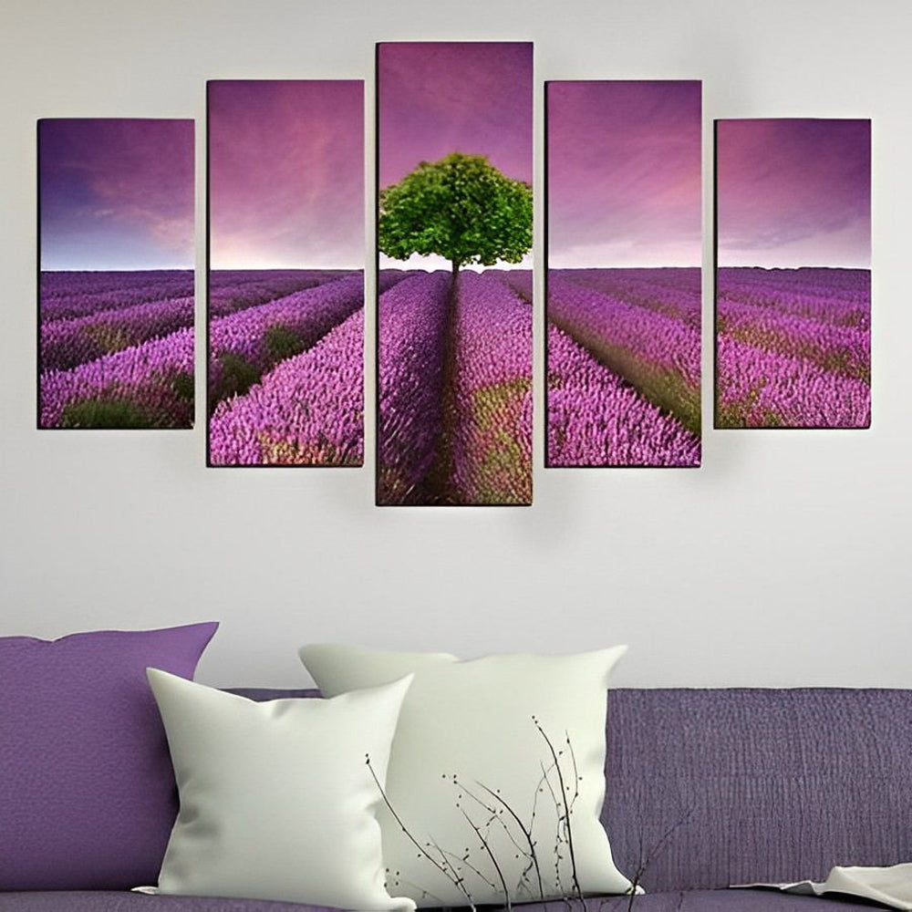 Champs de Lavandes et Arbre 5 Partie Broderie Diamant