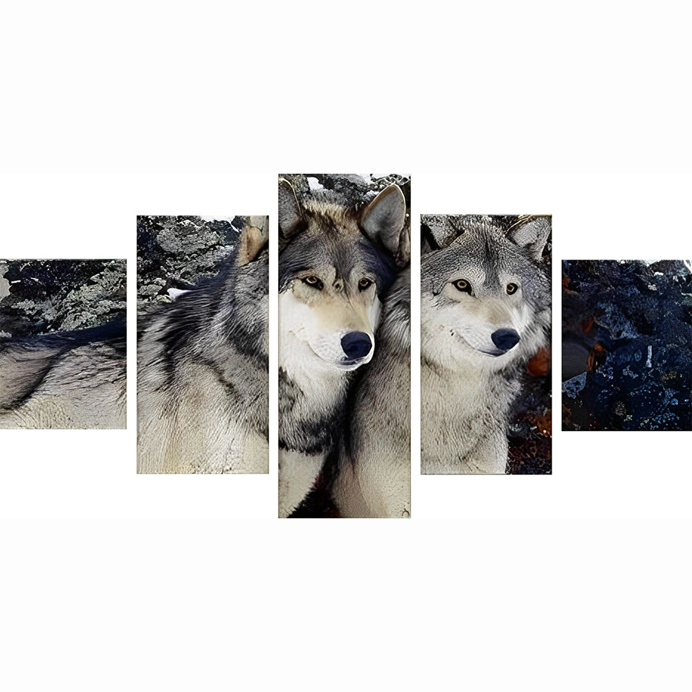 Deux Loups Gris 5 Partie Broderie Diamant