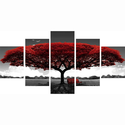 Arbre et Banc Rouges 5 Partie Broderie Diamant