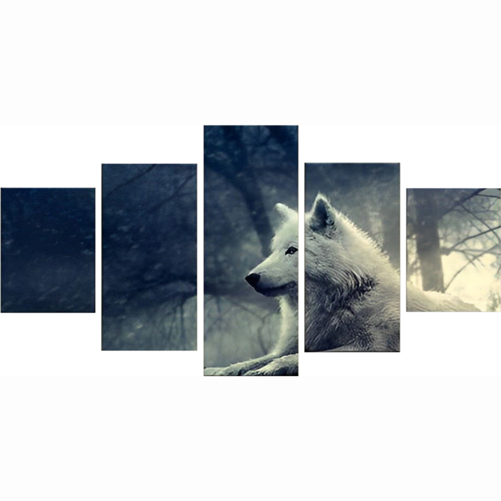 Loup Blanc dans la Forêt 5 Partie Broderie Diamant