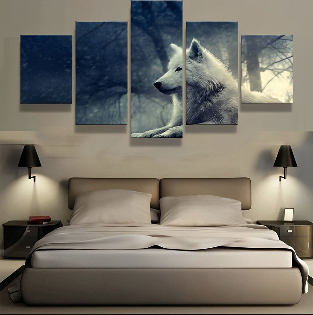 Loup Blanc dans la Forêt 5 Partie Broderie Diamant