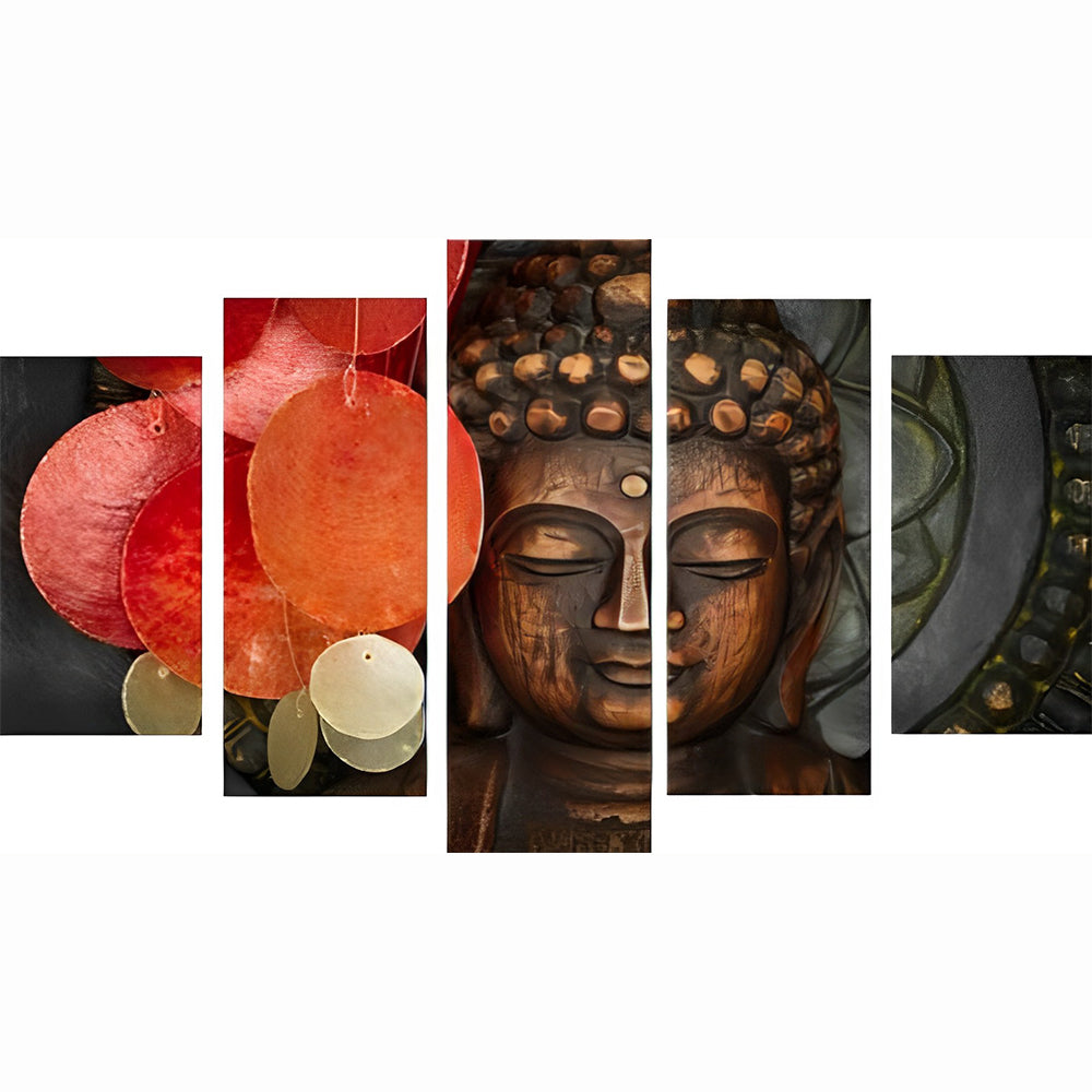 Statue de Bouddha en Bronze Antique 5 Partie Broderie Diamant