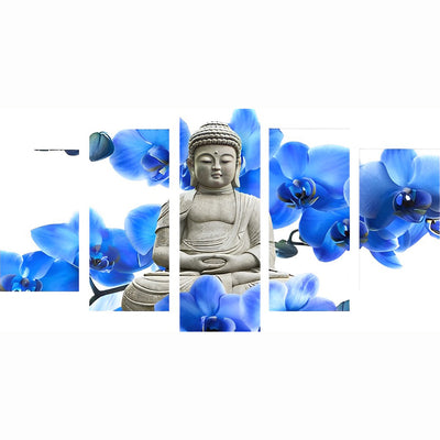 Bouddha et Orchidées Bleues 5 Partie Broderie Diamant