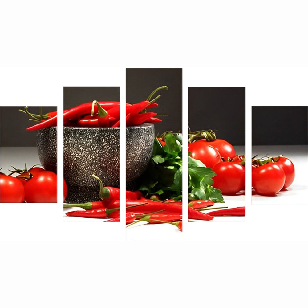 Piments, Basilic et Tomatos 5 Partie Broderie Diamant