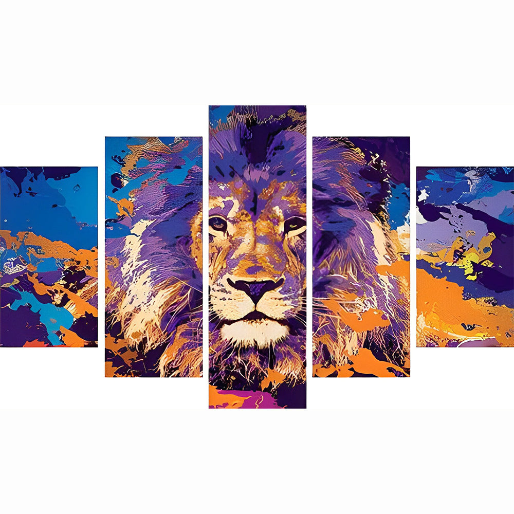 Lion Violet et Orange 5 Partie Broderie Diamant