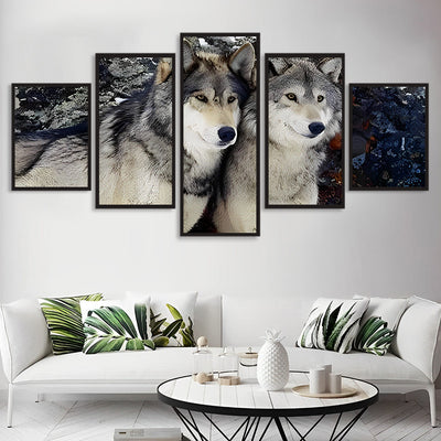 Deux Loups Gris 5 Partie Broderie Diamant