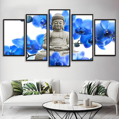 Bouddha et Orchidées Bleues 5 Partie Broderie Diamant