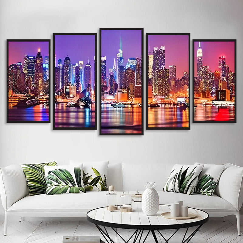 Le Panorama Nocturne de Manhattan 5 Partie Broderie Diamant