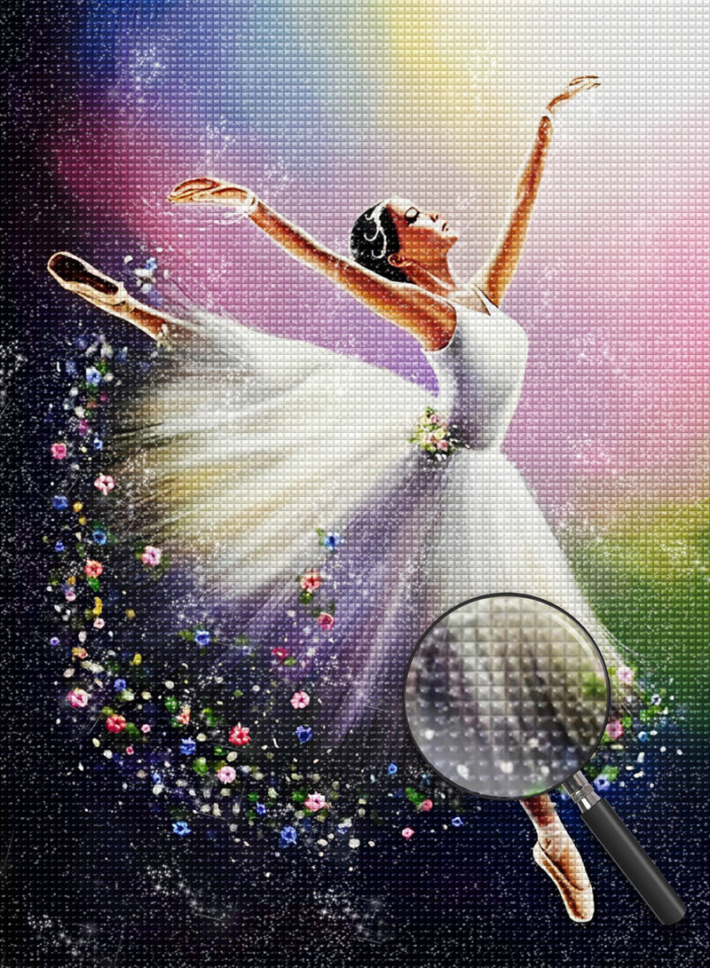 Danseuse de Ballet et Fleurs Broderie Diamant