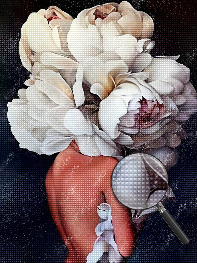 Femme Nue avec des Fleurs Blanches Broderie Diamant