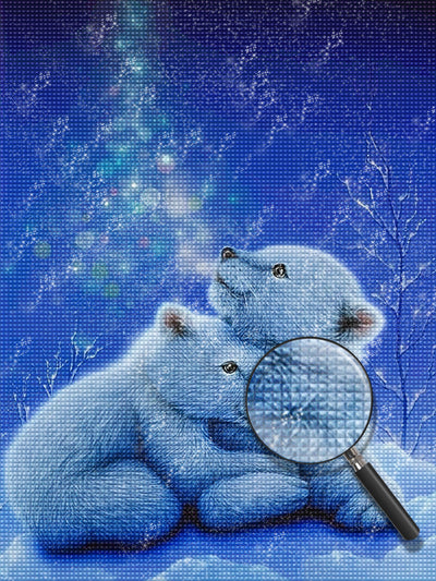 Deux Bébés Ours Polaires Blottis Broderie Diamant